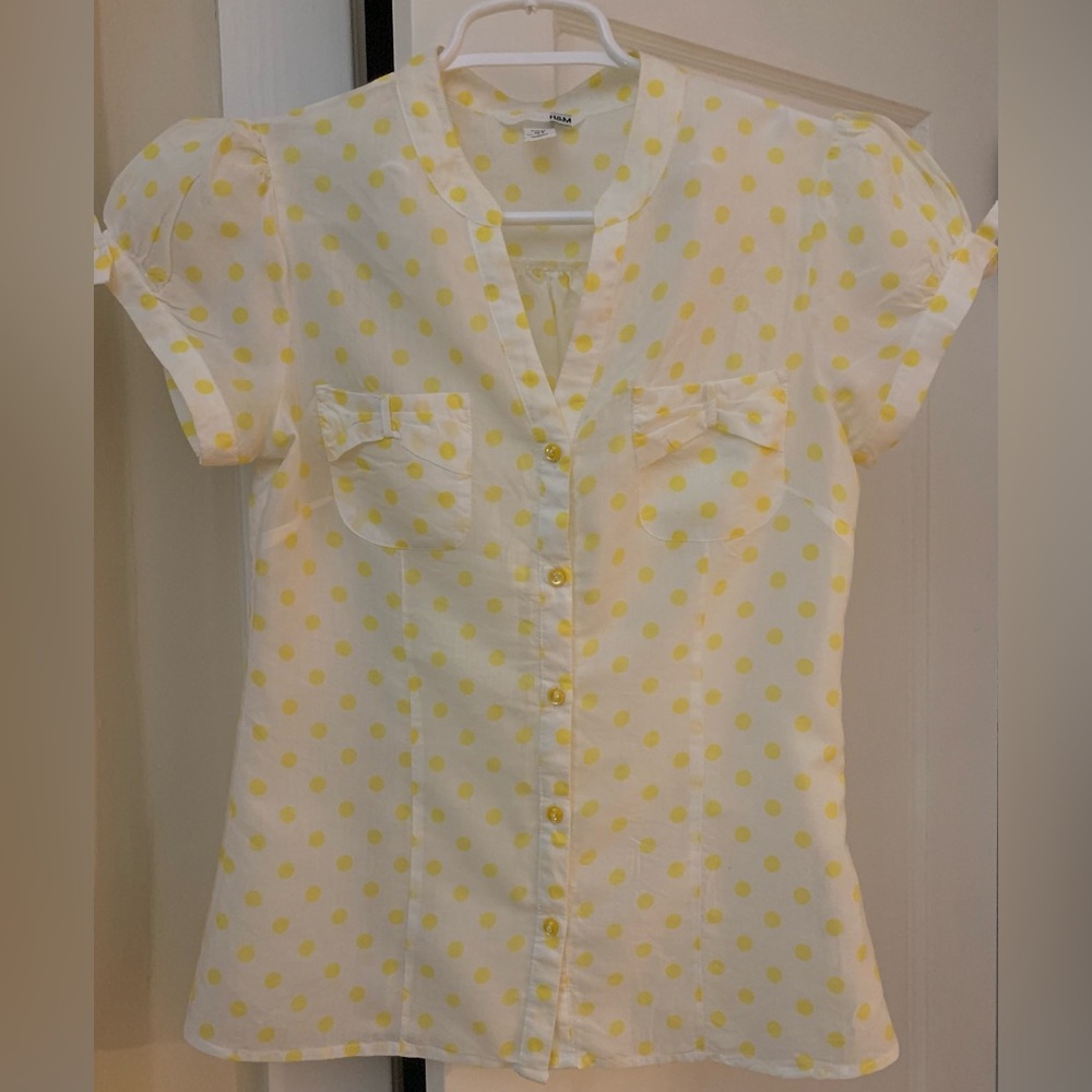 SOLD - White and Yellow Polka Dot Top